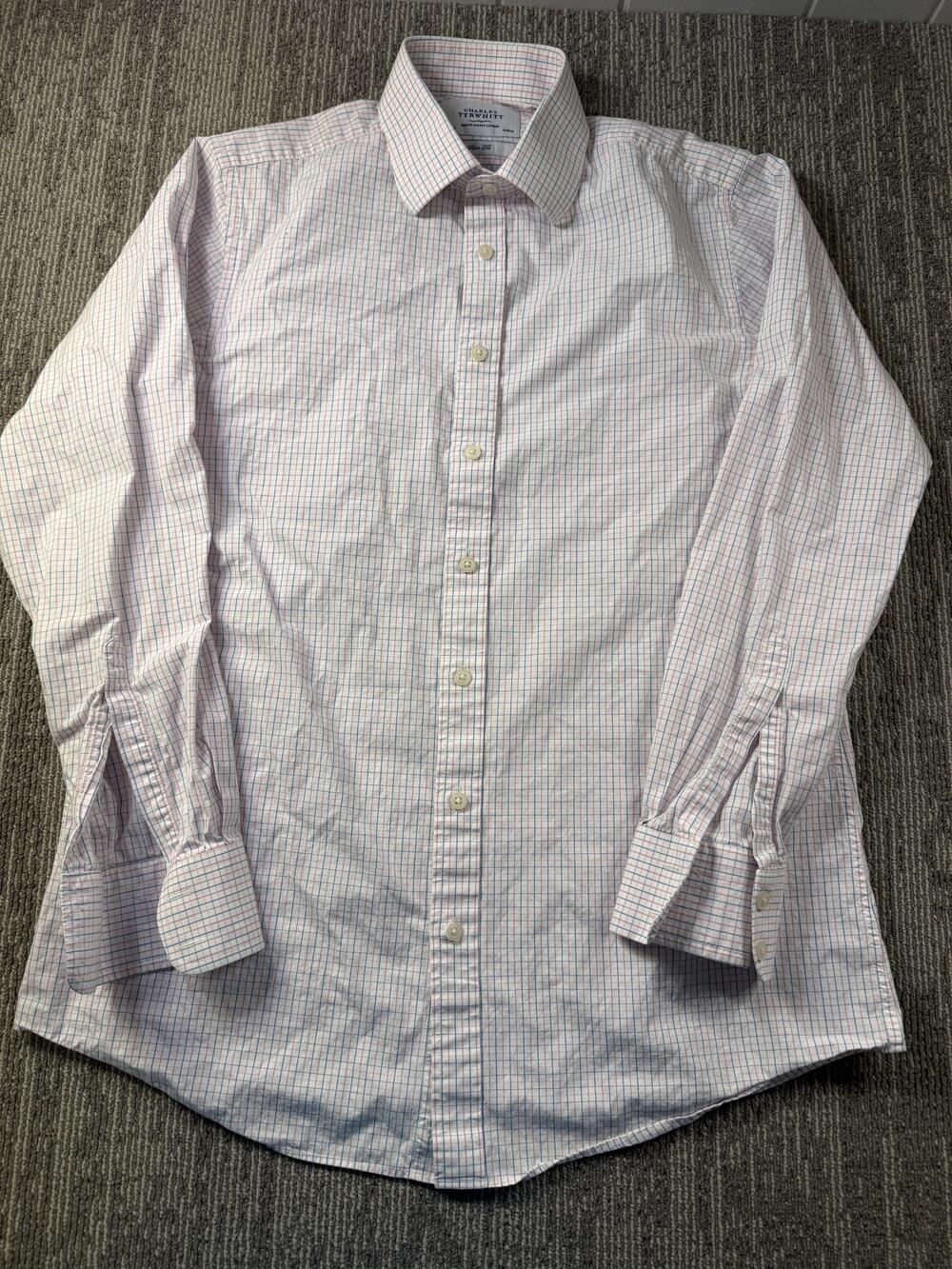 Charles Tyrwhitt Dress Shirt Mens 16 34/35 White Check Slim Fit Woven Cotton LS
